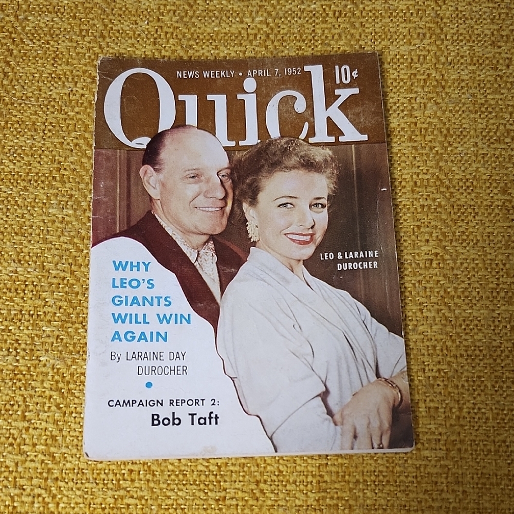 VINTAGE QUICK MAGAZINE with LEO and LARAINE DUROCHER on the COVER APRIL 1952